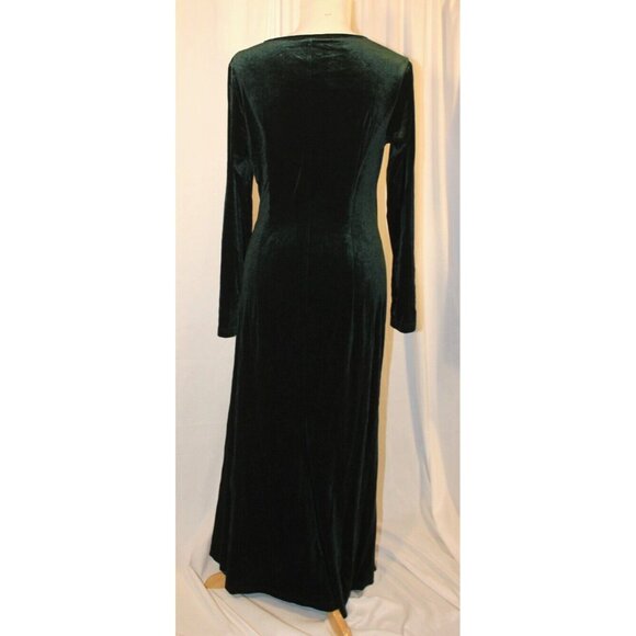 ZABERRY Women Green VNeck Long sleeve Ruched Velvet Cocktail Evening Dress Large - Picture 4 of 5